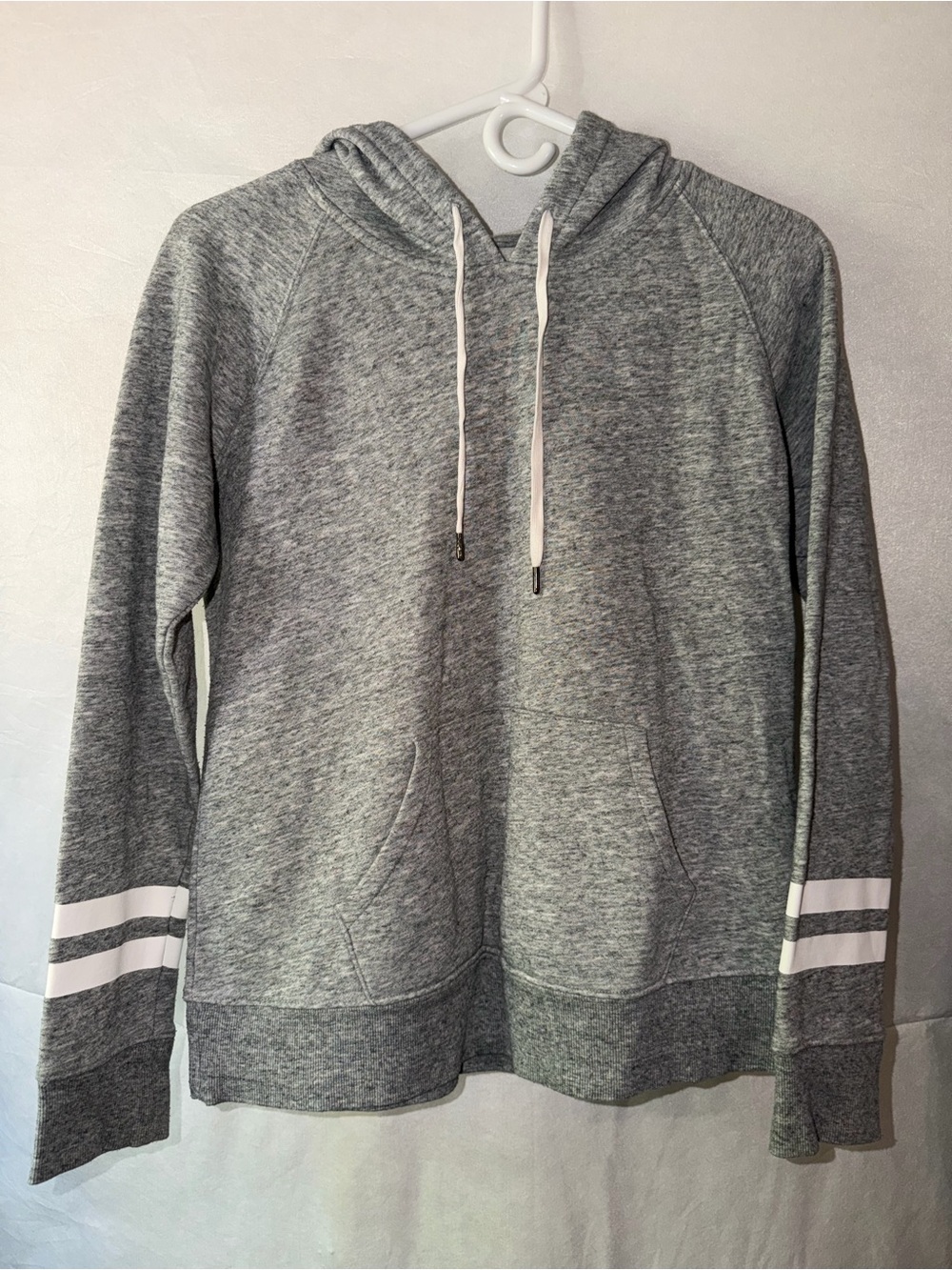 Old Navy Heather Gray Pullover Hoodie with Sleeve Stripes